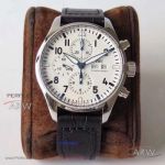 ZF Factory IWC Pilot's White Dial Black Leather Strap 43mm Swiss 7750 Chronograph Watch